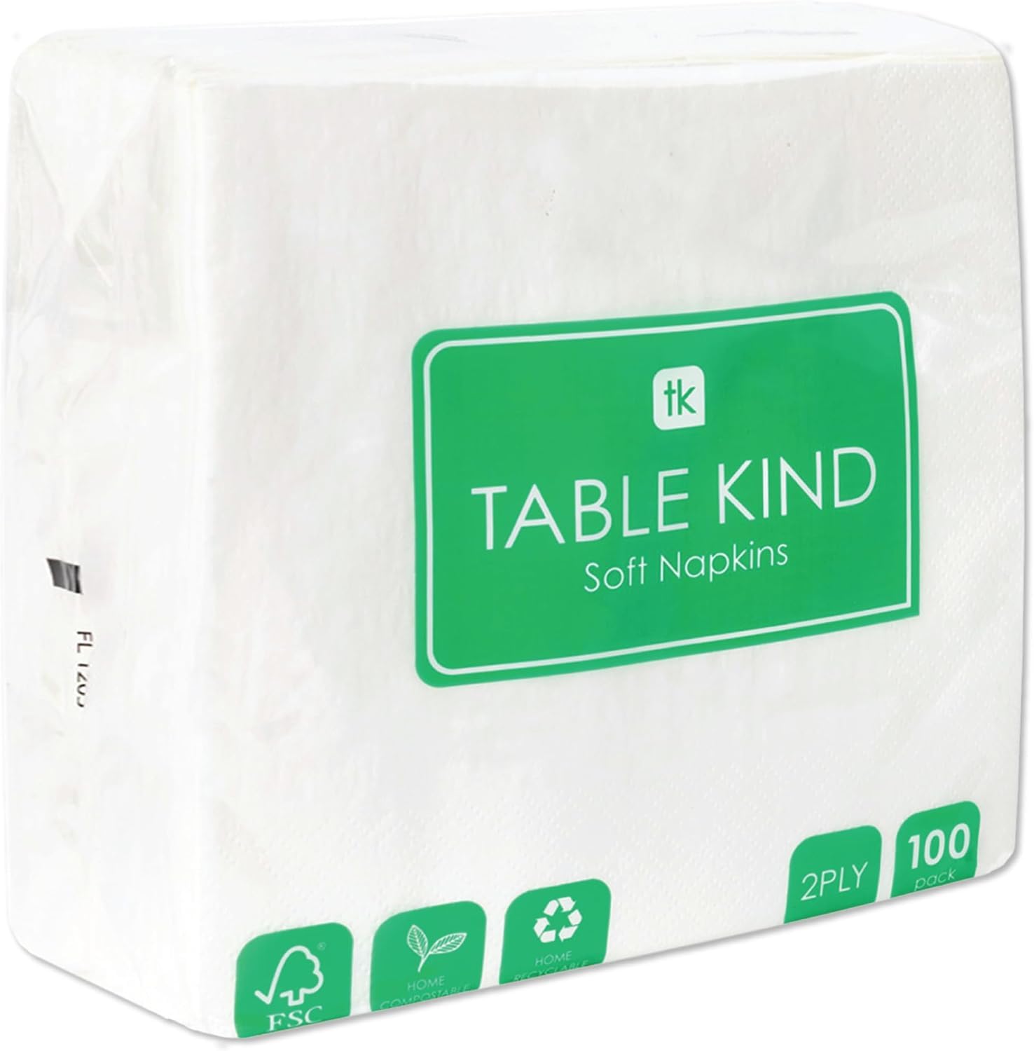 Talking Tables Table Kind Soft White Napkins - 100 Pack Bulk | 2-Ply 33cm | Home Compostable & Recyclable
