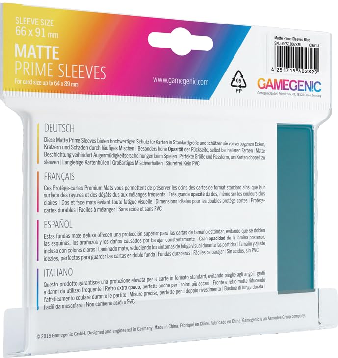 Gamegenic Matte Prime Sleeves (100er-Pack) – Blau, ideal für Doppel-Sleeving 4