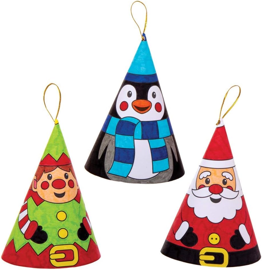 Baker Ross AW982 Christmas Colour in Cone Decorations Craft Kit - 12 Assorted Festive Paper Crafts