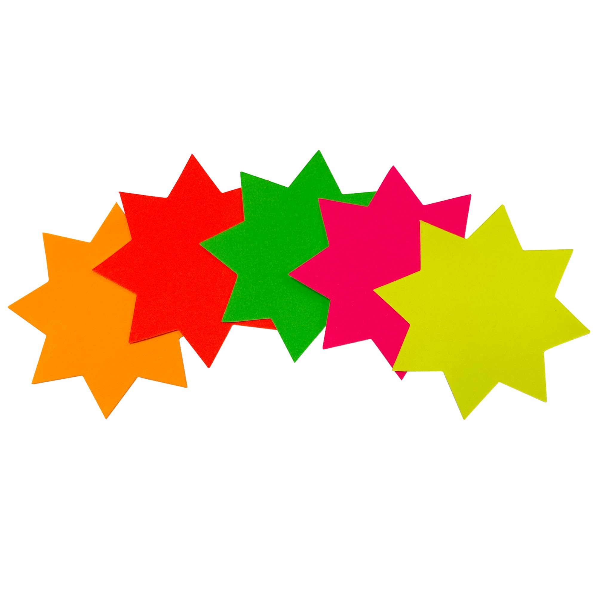 Janrax Neon Fluorescent Star Labels - Assorted Colours, 100 x 100mm | Pack of 40