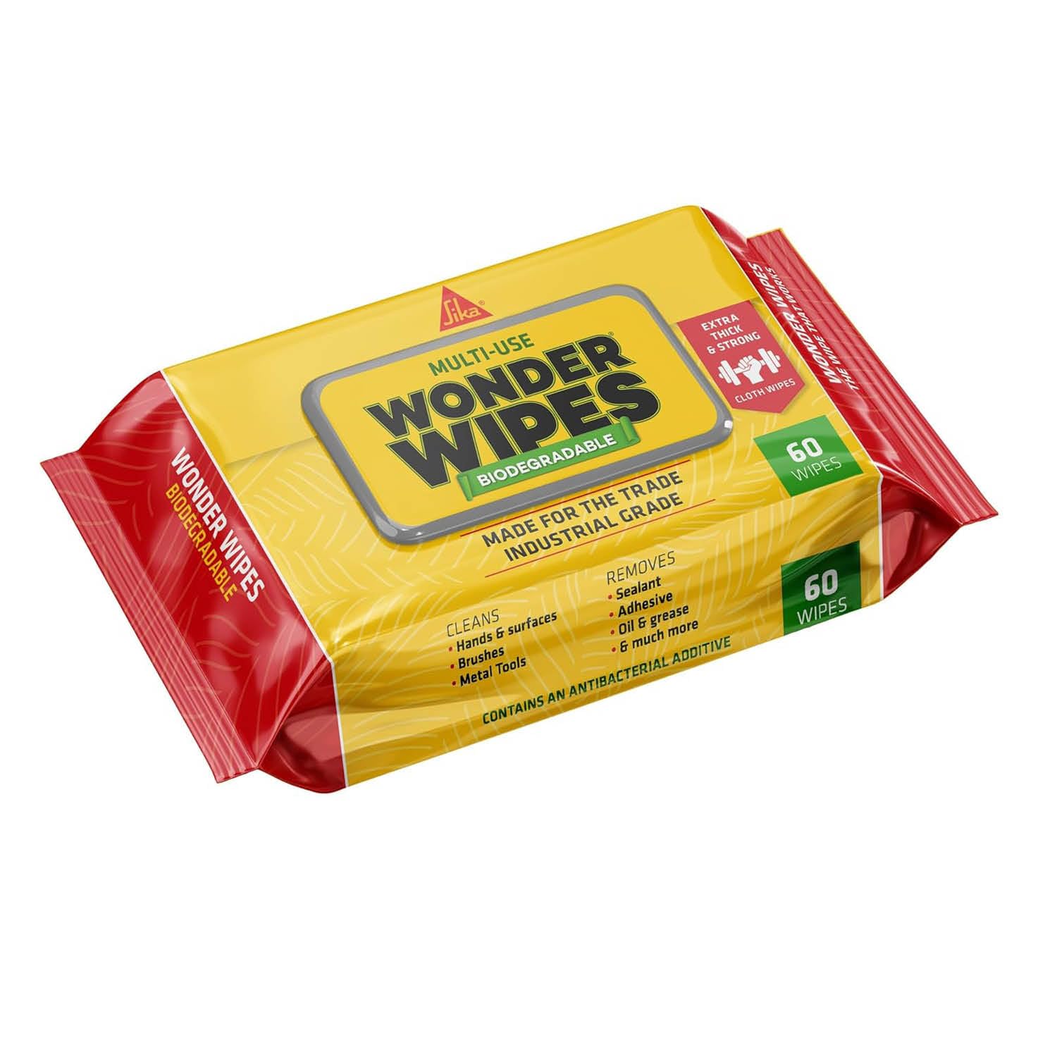 Sika Biologisch abbaubare Wonder Wipes – Mehrzweck-Reinigungstücher für Hände, Werkzeuge und Oberflächen – 60er-Pack