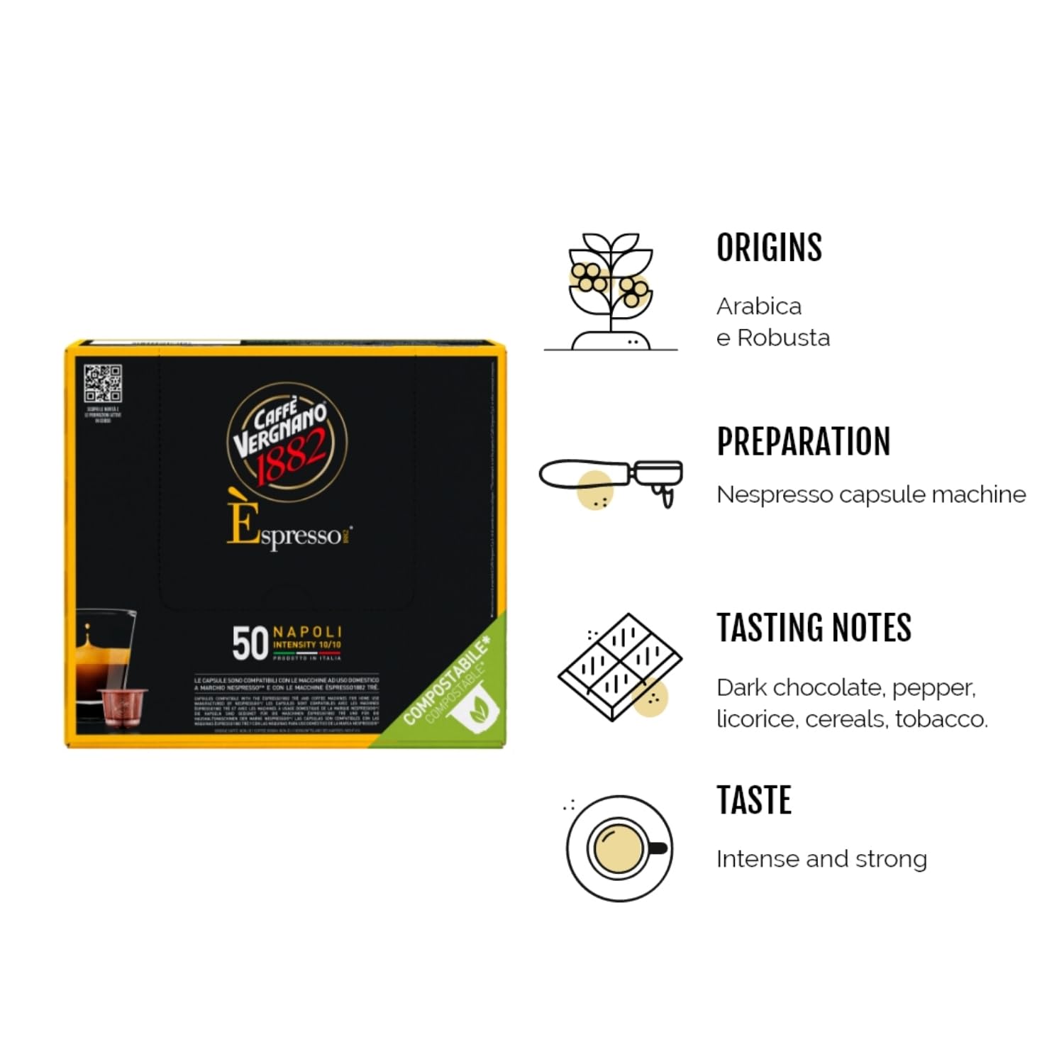 Caffè Vergnano 1882 Èspresso1882 Napoli - Compostable Coffee Capsules Compatible with Nespresso & Èspresso1882 TRÈ 3