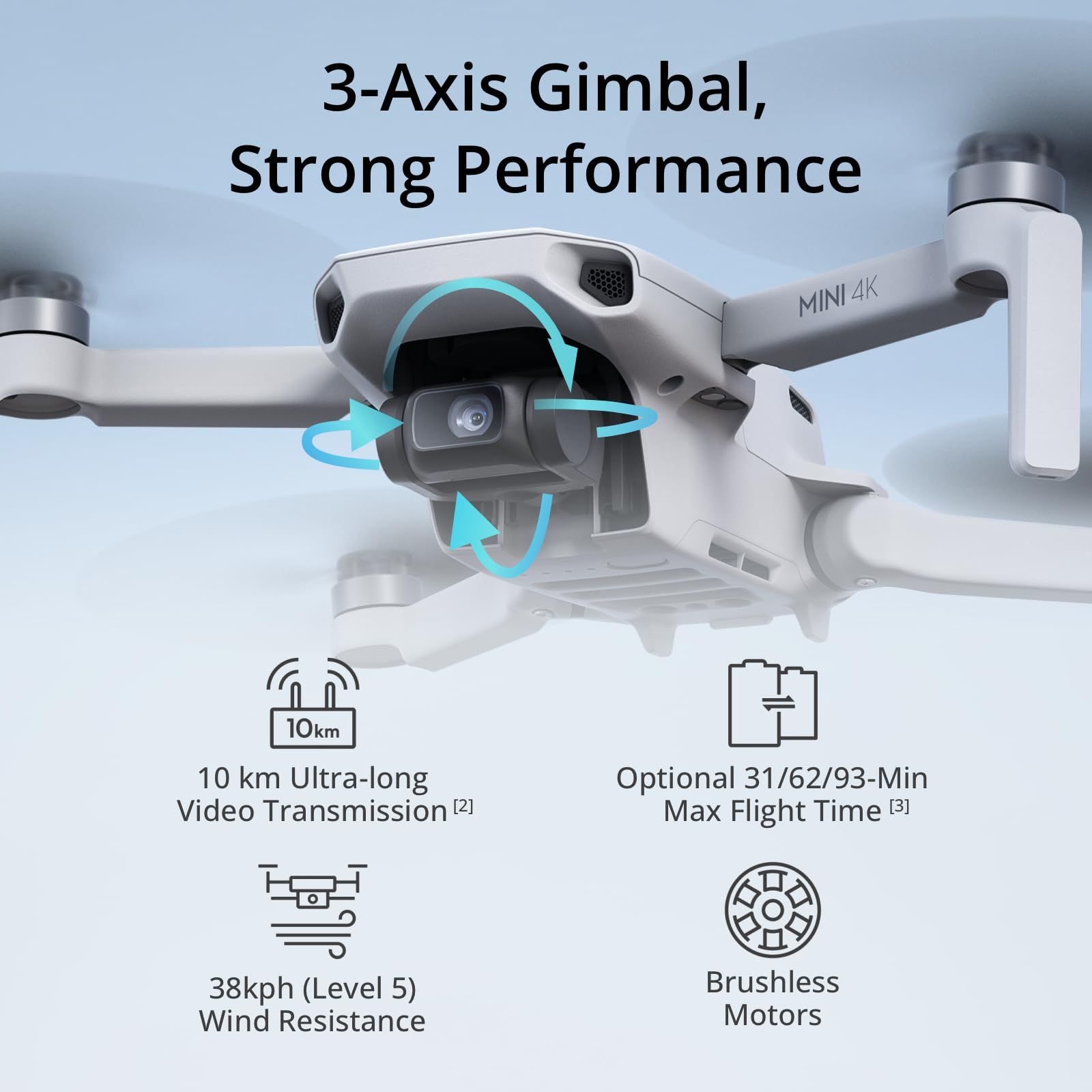 DJI Mini 4K-Kamera-Drohnen-Kombination mit 4K-UHD-Kamera, 3-Achsen-Gimbal, windbeständigem Flug, erweiterten Akkuoptionen und DJI RC-N1C-Controller – Grau 4