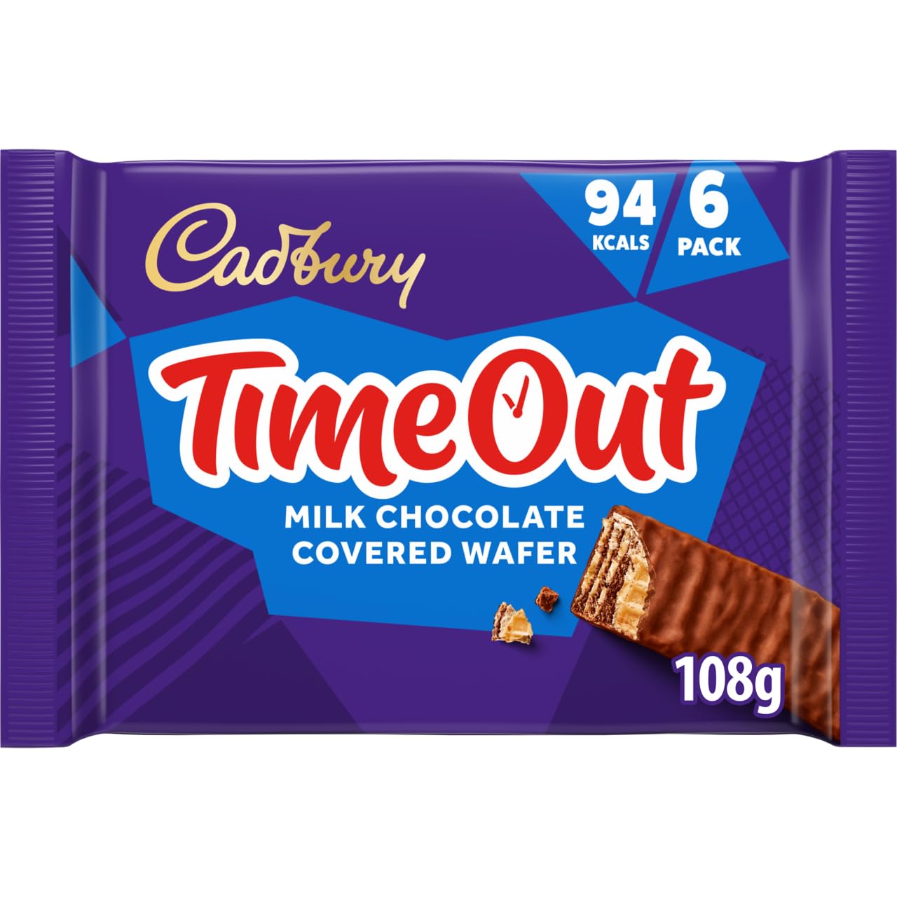 Cadbury Timeout Waffelriegel mit Milchschokoladenüberzug, 6er-Packung Knuspriger Snack mit zartem Milchschokoladenüberzug 3