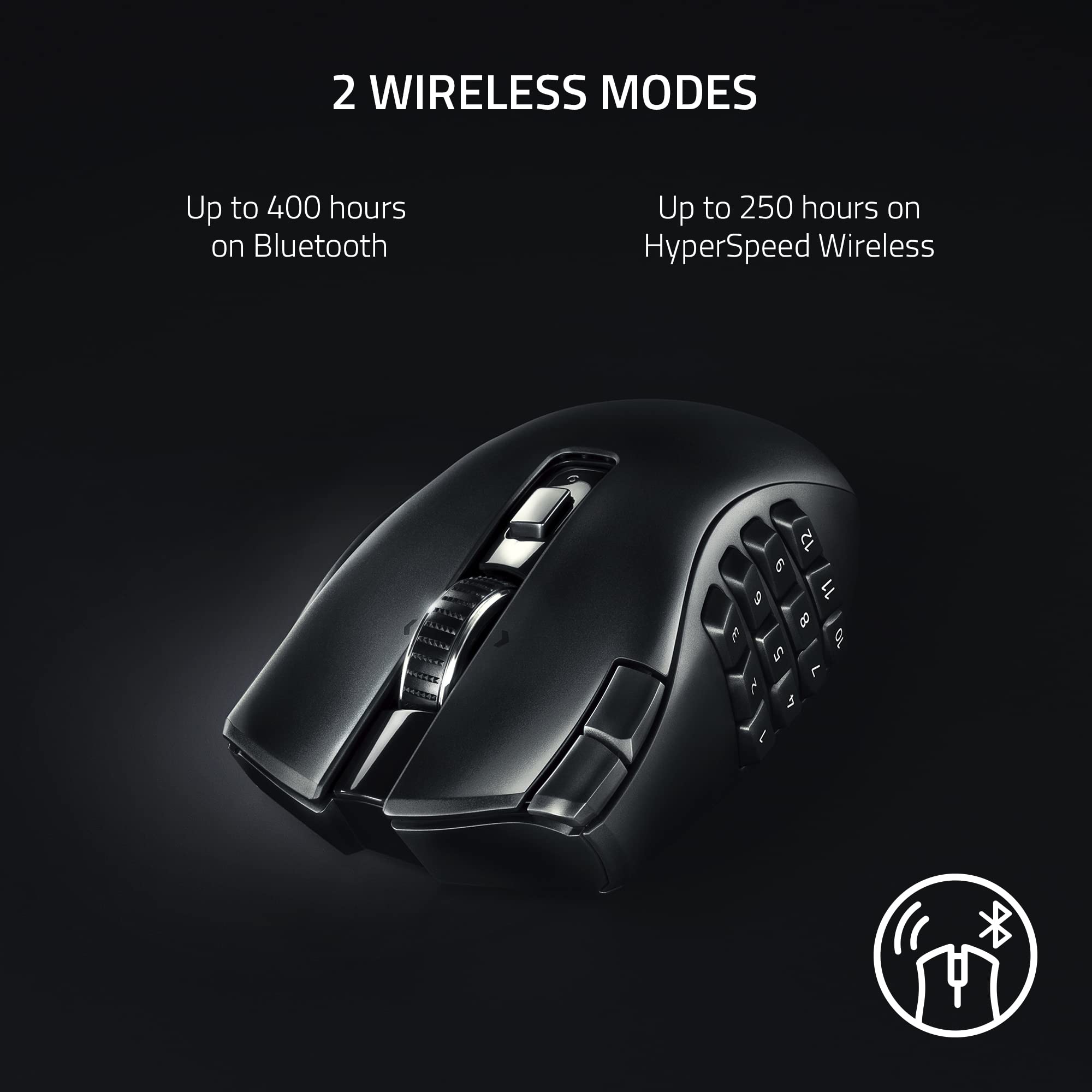 Razer Naga V2 HyperSpeed - Wireless MMO Gaming Mouse with 19 Programmable Buttons, Black