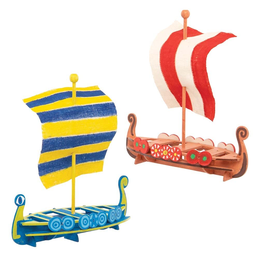 Baker Ross Roman Ship Wooden Craft Kit - Pack of 3, Creative DIY Wood Model Kits for Kids 3