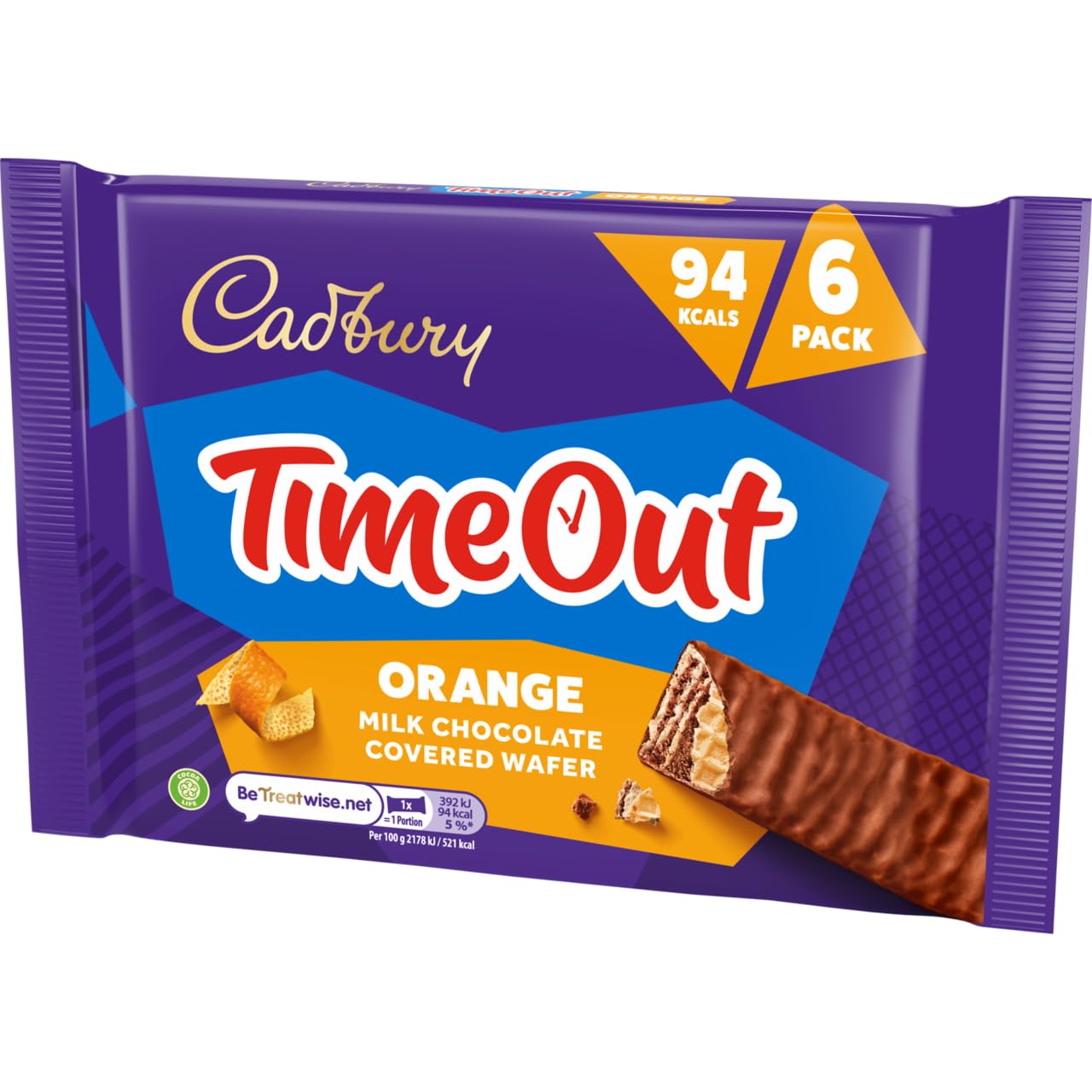 Cadbury Timeout Orange Milk Chocolate Covered Wafer Bars, 6-Pack Crispy Wafers with Zesty Orange Flavour 3