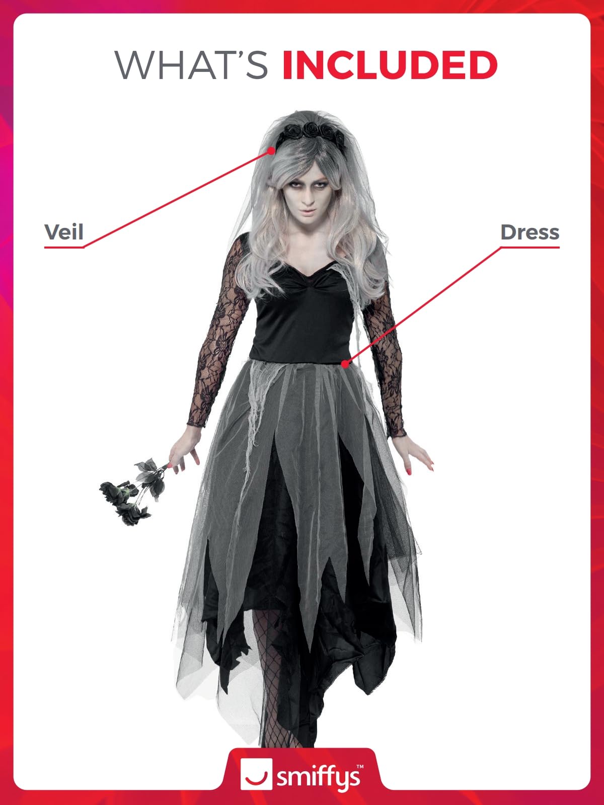 Smiffys Graveyard Bride Costume - Women's Size S (UK 8-10) 10