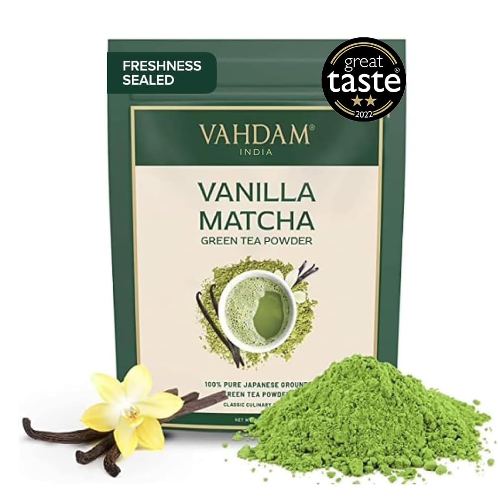 VAHDAM - Vanilla Matcha Green Tea Powder (25g, 12 Servings)