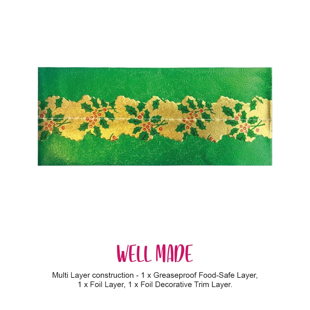 Anniversary House Traditional Christmas Cake Frill - Green Foil, 86cm Pre-Cut Decorative Trim 11