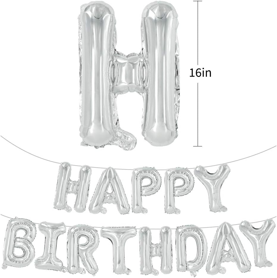 TONIFUL Silver Happy Birthday Balloons Banner, 16 Inch Foil Letter Balloons Party Decoration (15 Pcs) 3