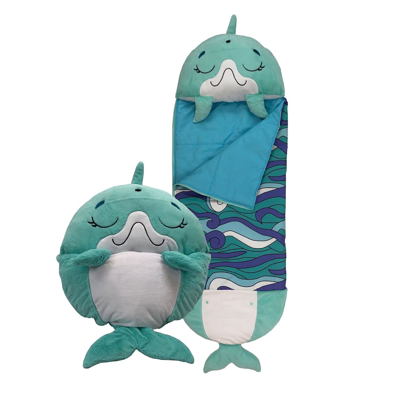 Happy Nappers Kids Sleeping Bag - Disco Dolphin - Plush Toy & Sleeping Bag for Playtime and Naps