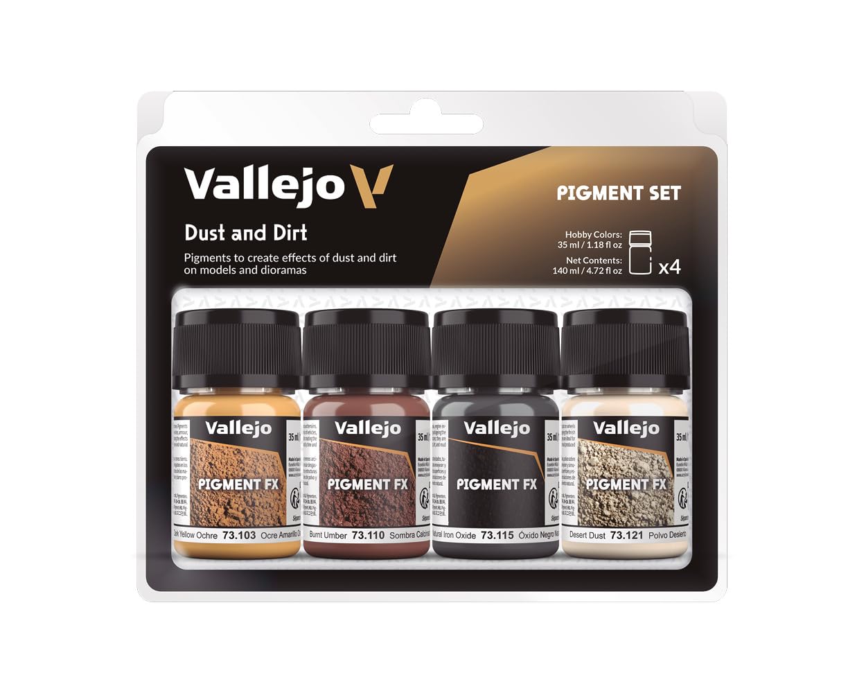 Vallejo Dust & Dirt Pigment Set - 4 Jars x 35ml | Weathering Effects | Non Toxic