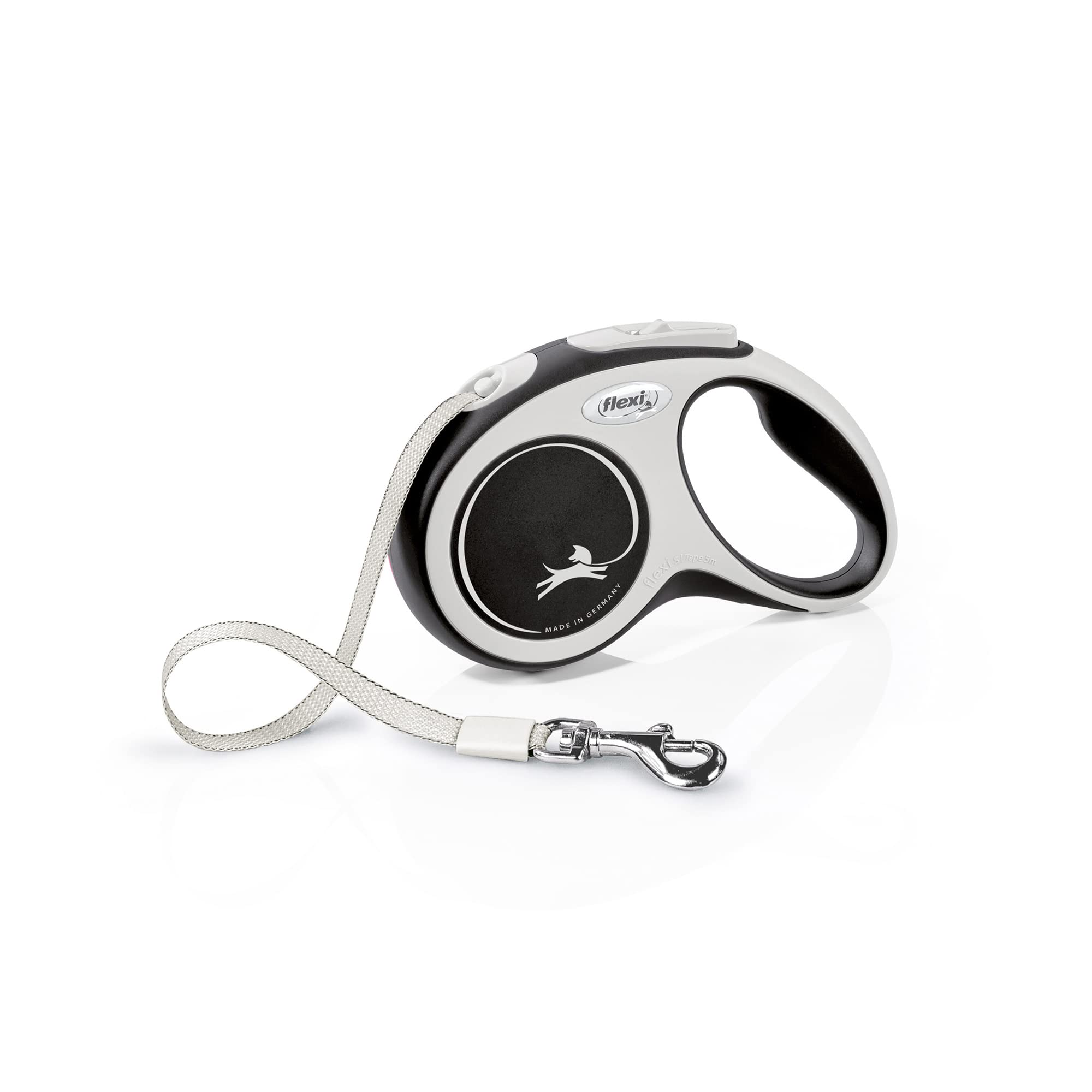flexi New Comfort S Retractable Dog Leash | 5m Tape | Up to 15kg | Grey & Black