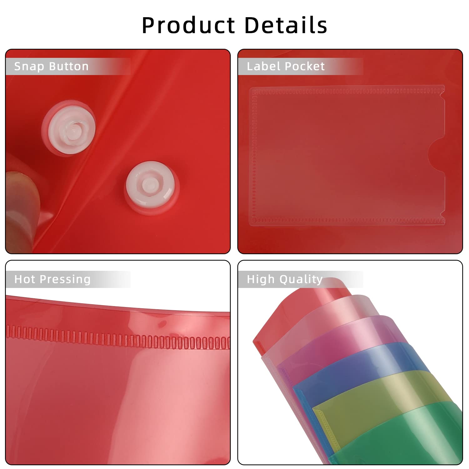 GoodtoU A5 Plastic Wallets - 36 Pack Assorted Colours | Heavy-Duty Plastic Snap Closure 6
