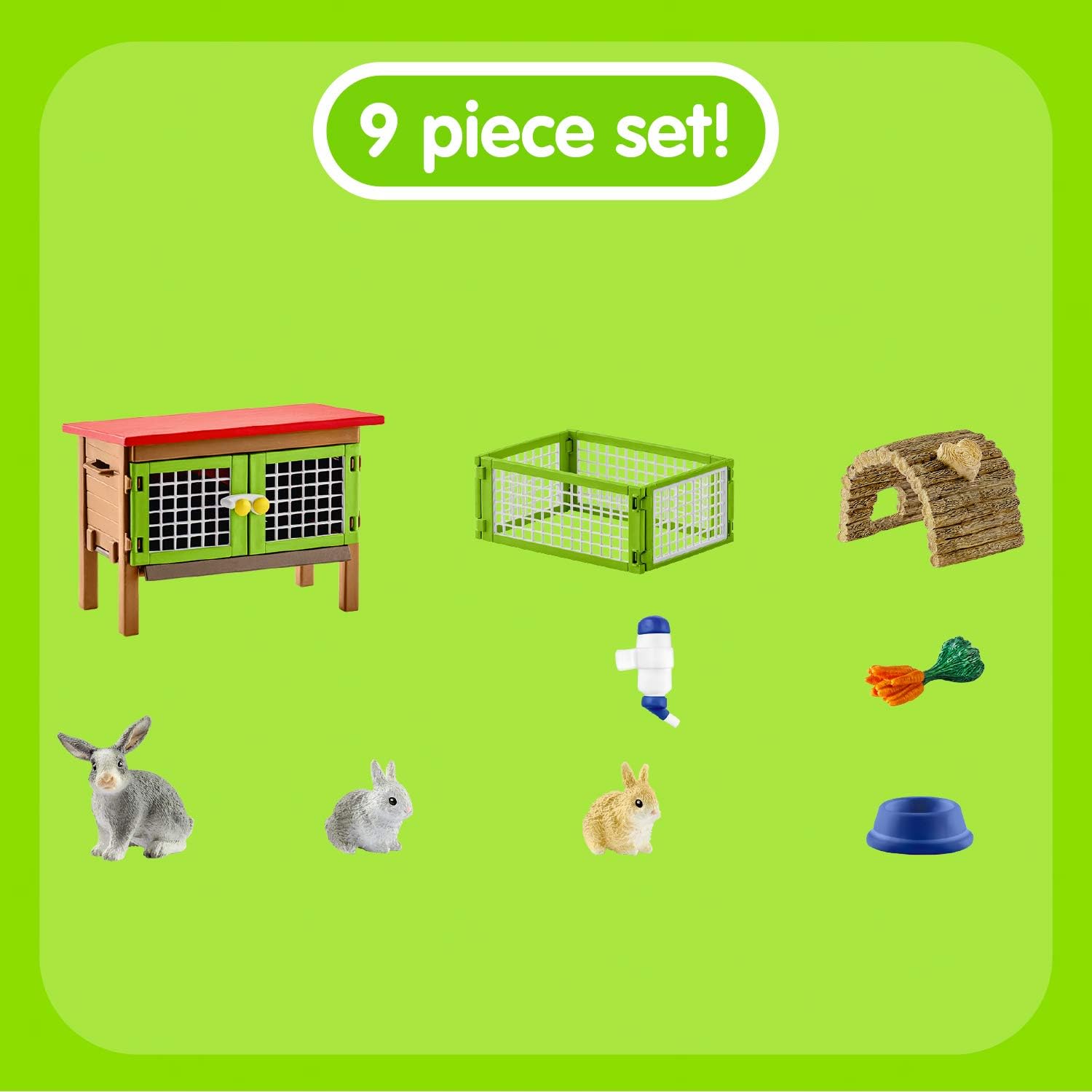 SCHLEICH Farm World Rabbit Hutch Playset - 8-Piece Animal Set for Imaginative Farm Play 6