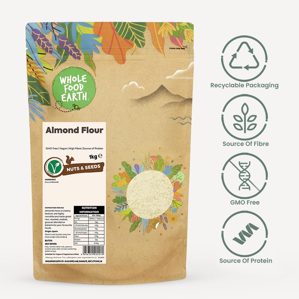 Wholefood Earth Almond Flour 250g | GMO-Free | High Fibre | Vegan | Recyclable Packaging 3