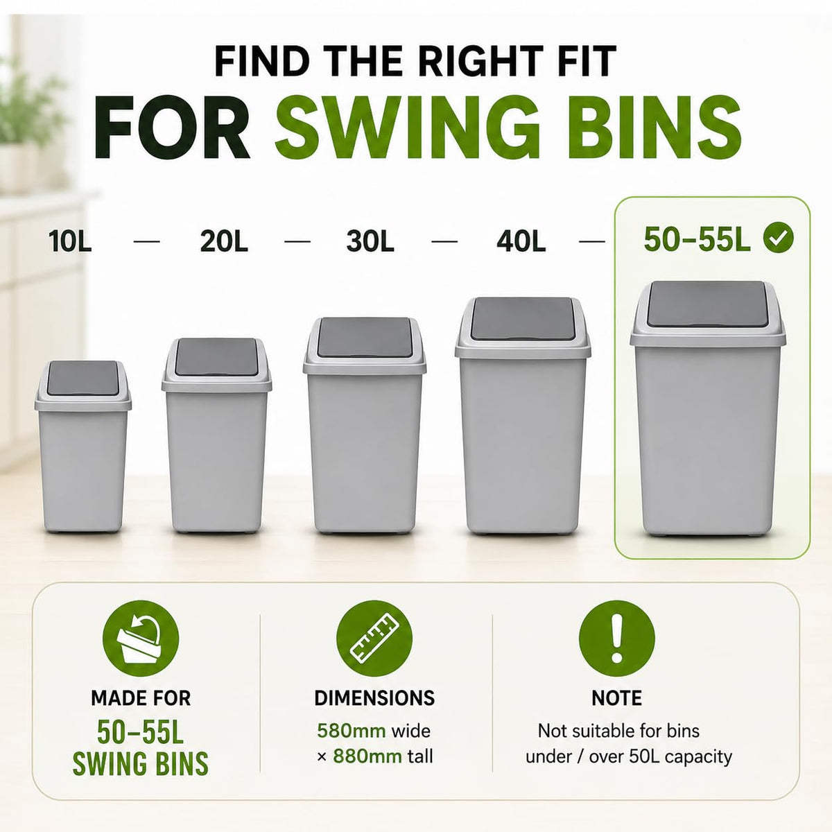 EcoBag Heavy Duty Swing Bin Liners - 55L Capacity, 30 Count | White Plastic 3
