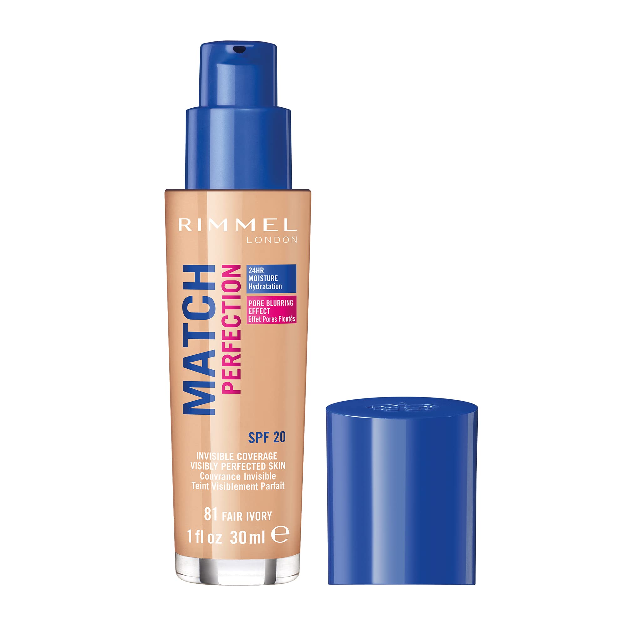 Rimmel Match Perfection Foundation - Medium Coverage, 24hr Hydration, SPF20, Fair Ivory