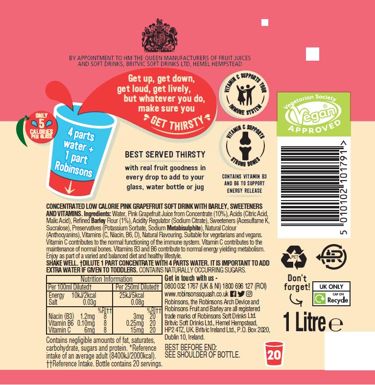 Robinsons Fruit and Barley – Echter Fruchtkürbis, kalorienarm – Pink Grapefruit 7