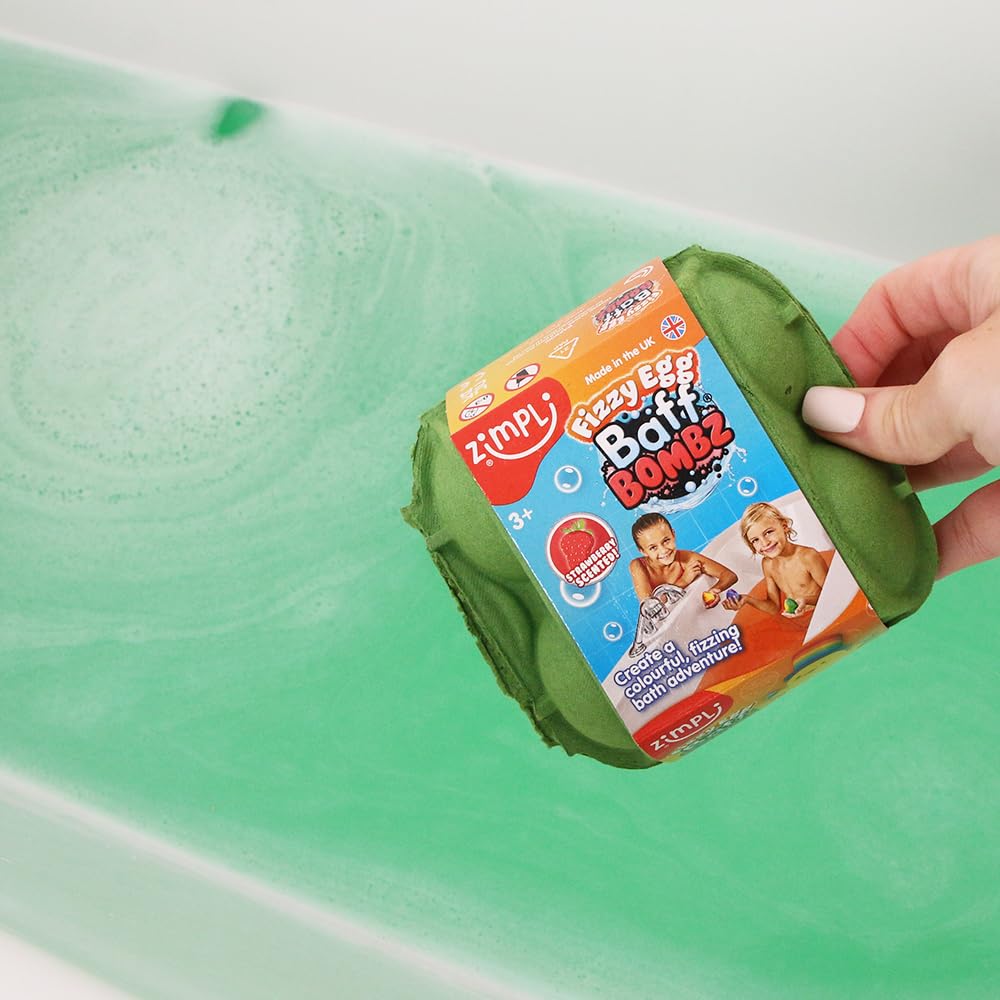 ZIMPLI 4 Pack Fizzy Egg Baff Bombz | Strawberry Scented | UK Made | Non-Staining 5