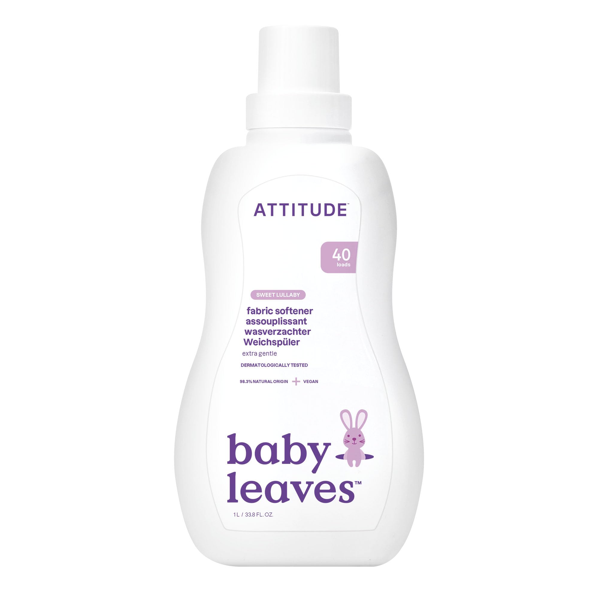 ATTITUDE Baby Fabric Softener Liquid, EWG Verified, Sweet Lullaby, 40 Loads, 1.04 Liter