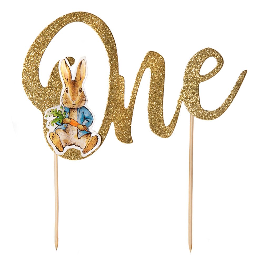 Anniversary House Peter Rabbit 1st Birthday 'One' Gold Glitter Cake Topper | 9.5 x 15cm
