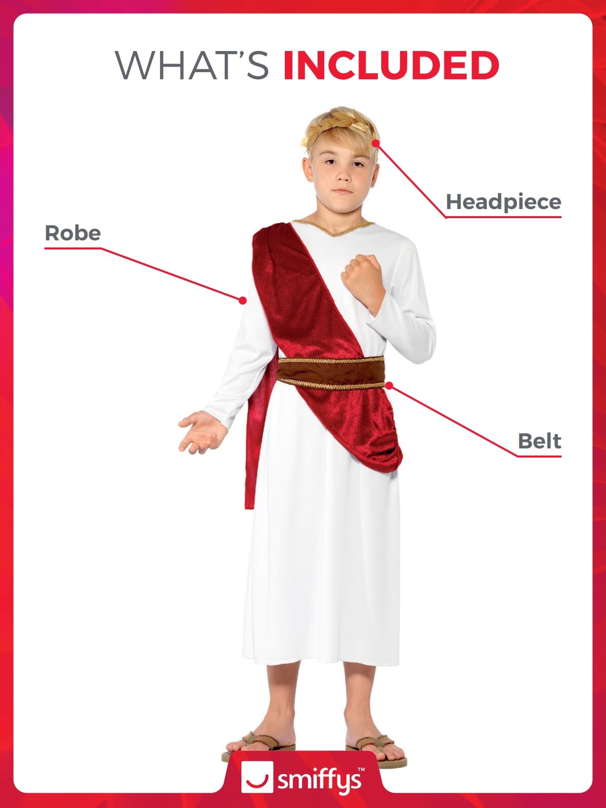 Smiffys Roman Costume, White with Robe, Belt and Headpiece, Boys Fancy Dress, Child Dress Up Costumes 4
