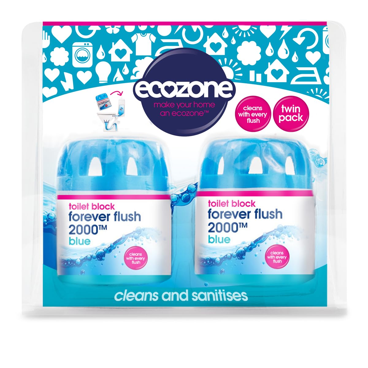 Ecozone Forever Flush 2000 Toilet Block Twin Pack - Eco-Friendly In-Cistern Cleaner 5
