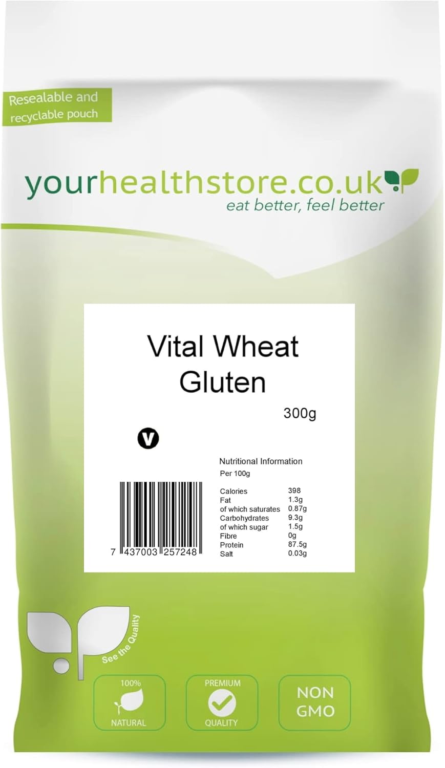 yourhealthstore® Vital Wheat Gluten Flour 300g - 87.5% Protein, Non GMO, Resealable Pouch