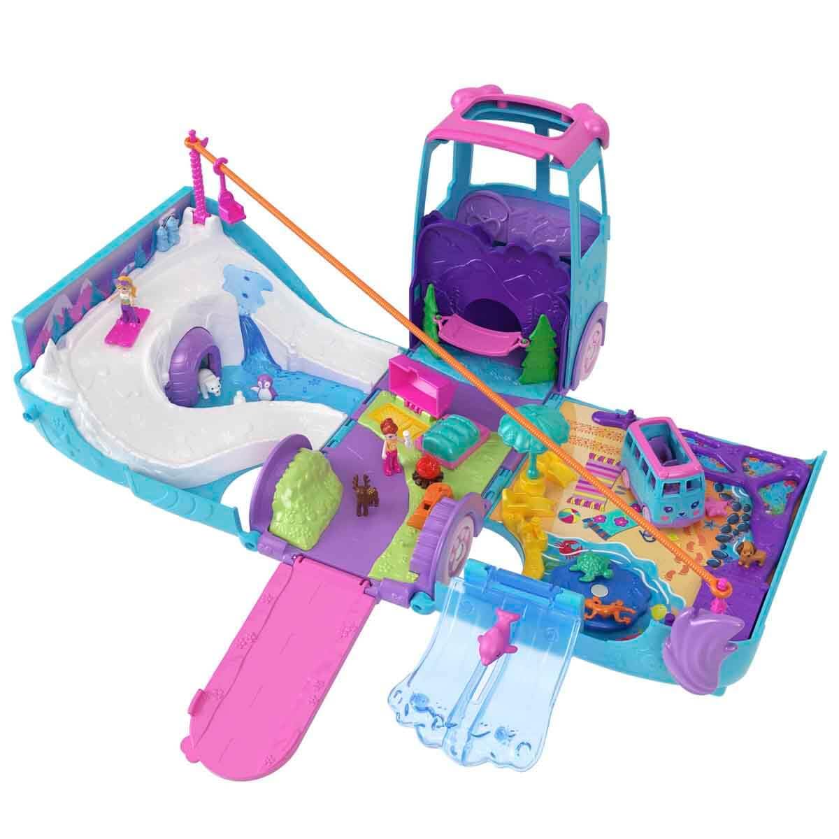 Polly Pocket Pet Mobile Adventure Playset - Transforming Camper Van with Micro Dolls & Pets, Ages 4+