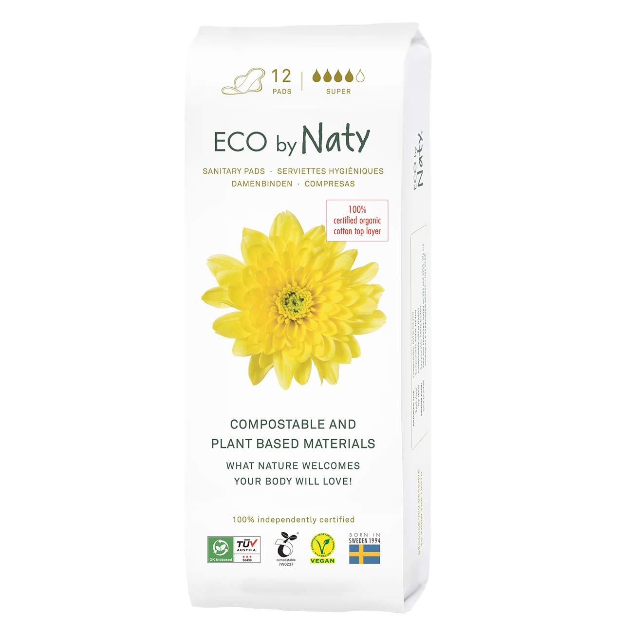 Naty - Eco by Naty Sanitary Pads Super (Plant-Based, Organic, Compostable)