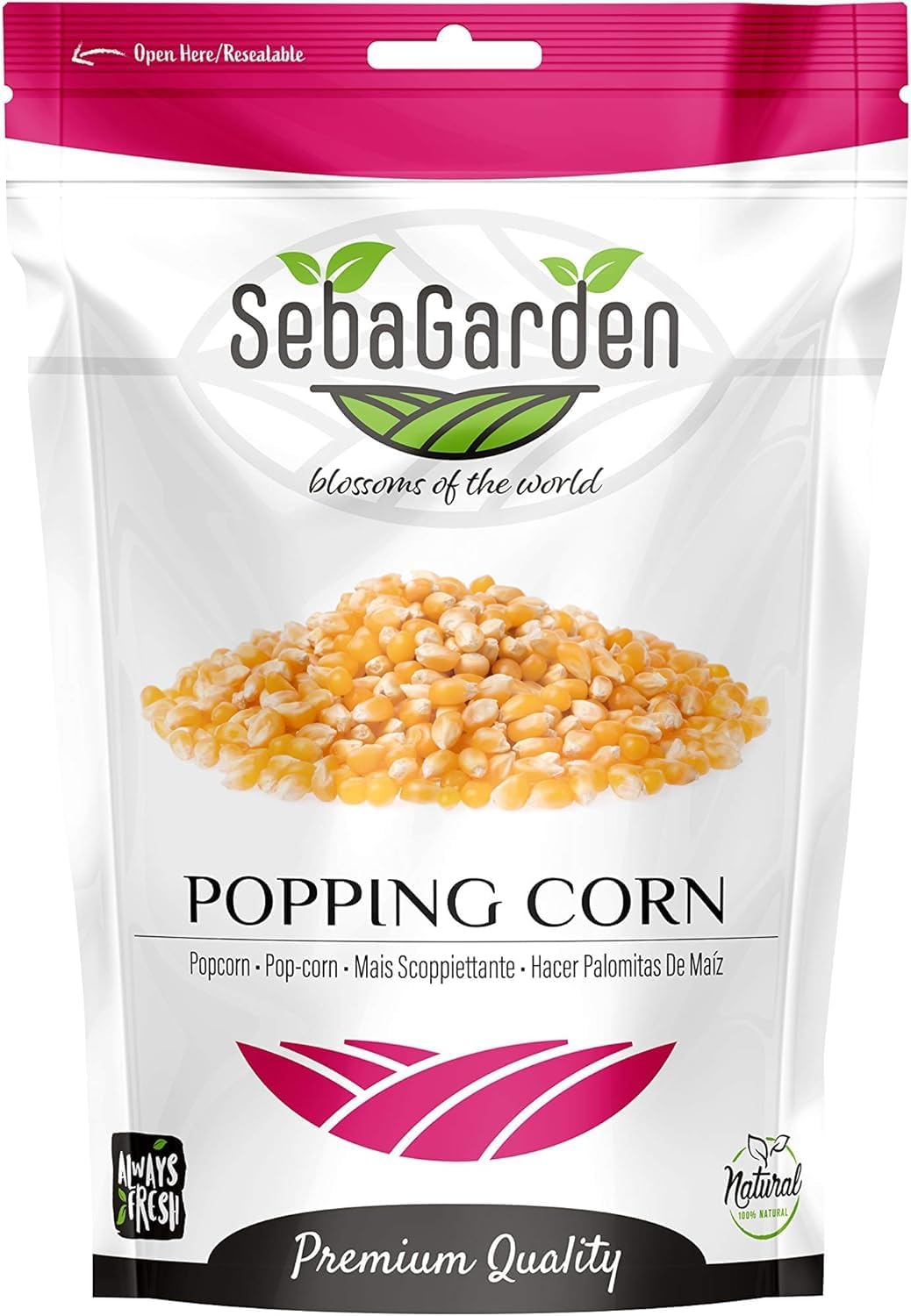 Seba Garden Popping Corn Kernels - GMO Free, Resealable Bag | 1 kg (Pack of 2)