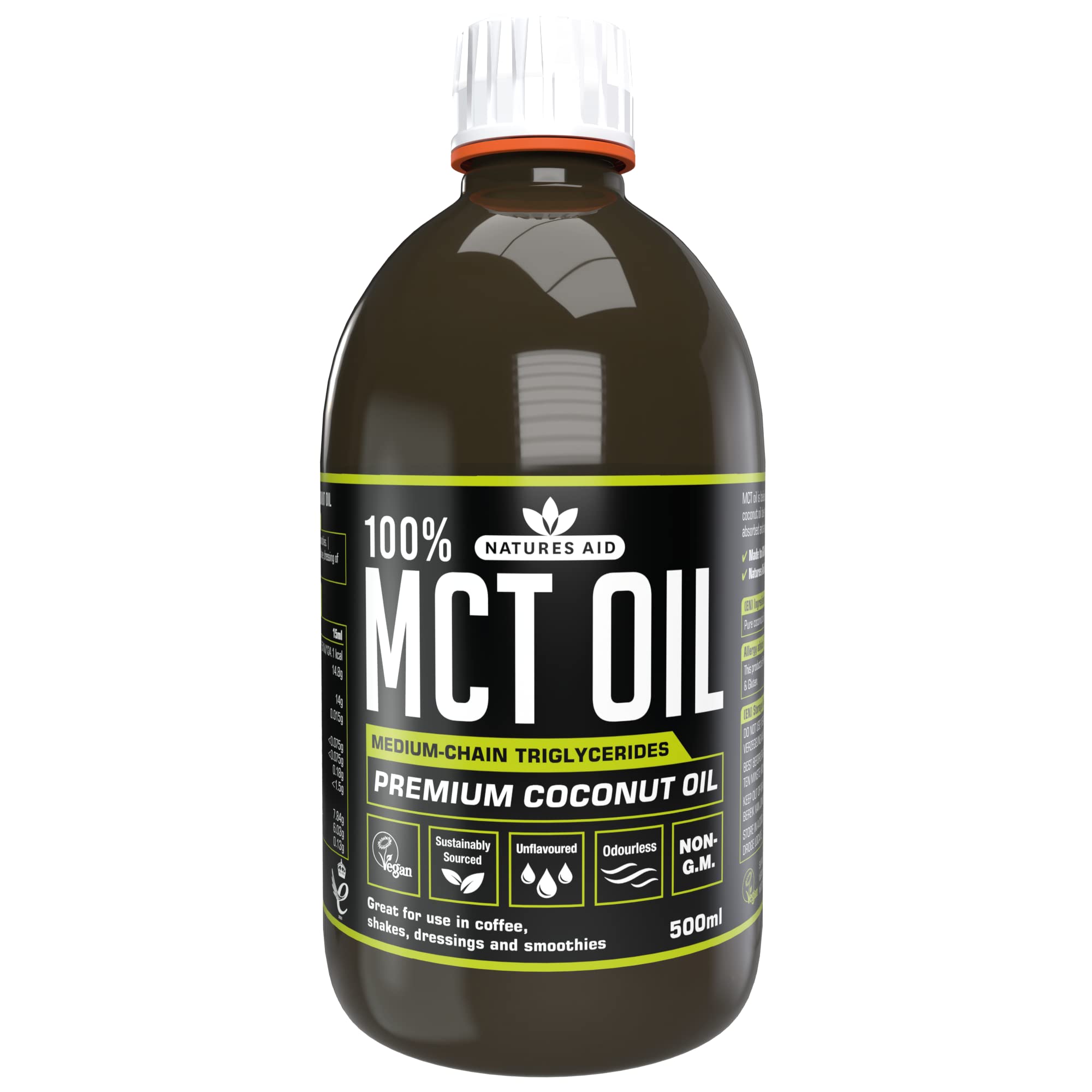 Natures Aid 100% MCT Oil 500ml - Premium Coconut MCT - Keto Friendly - Vegan, Non-GMO, Gluten-Free