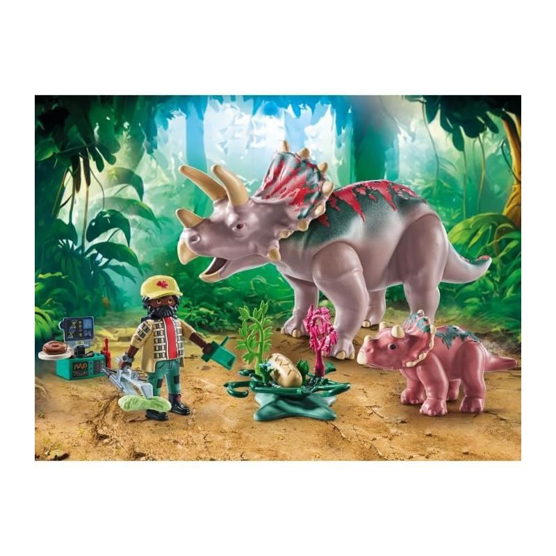 Playmobil Dinos Triceratops with Baby Playset - Educational Dinosaur Action Figures for Kids