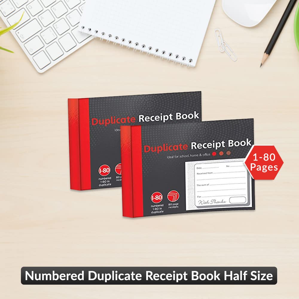1ABOVE Duplicate Receipt Book - 80 Numbered Duplicate Pages | Half Size (5"x4") | 3 Pack