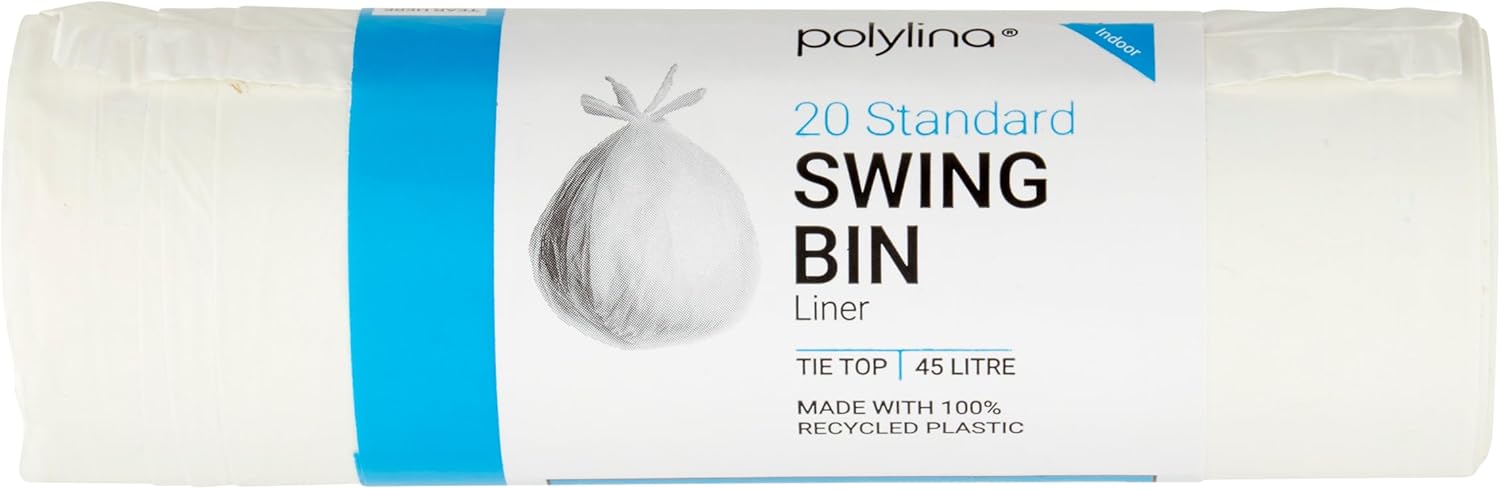 Polylina 20x Tie Top Swing Bin Liners, Recycled Plastic, White, 45 Litre 3