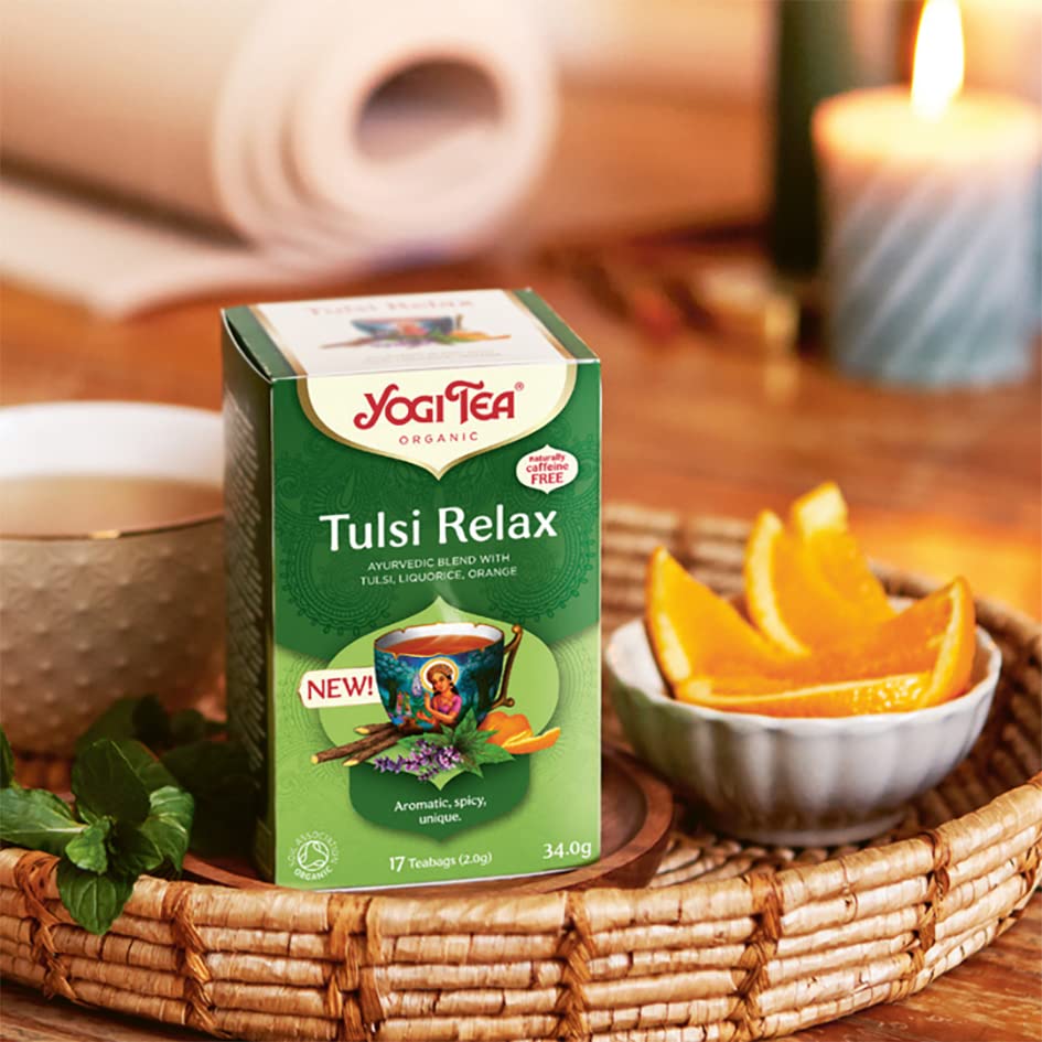 Yogi Tea - Tulsi Relax Organic Herbal Tea, Naturally Caffeine Free, Blend of Tulsi, Liquorice and Orange, 102 Tea Bags