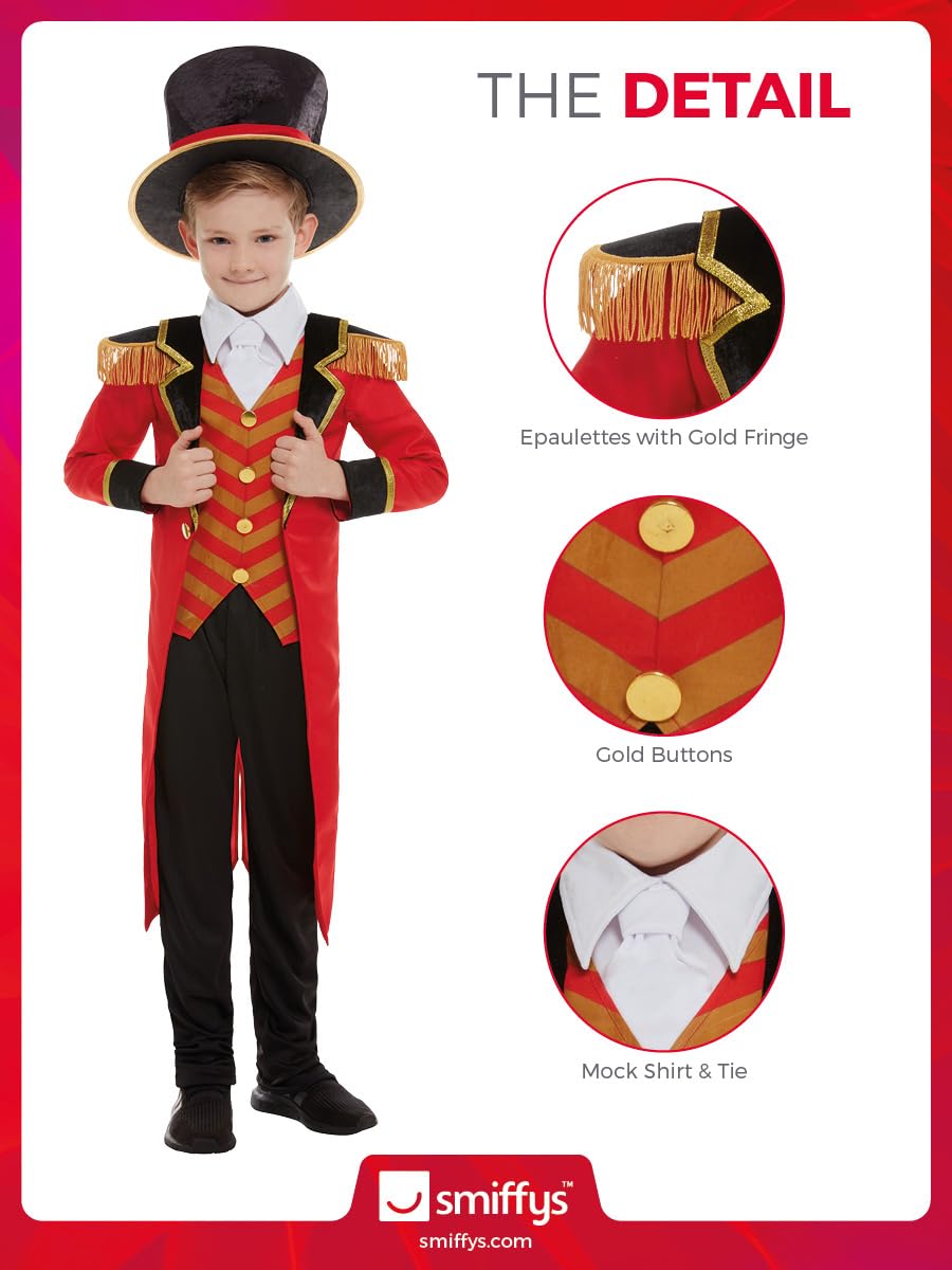 Smiffys Deluxe Ringmaster Costume - Red Jacket, Mock Shirt, Trousers & Hat for Boys 5