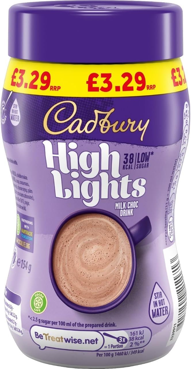 Cadbury Highlights Heißgetränk mit Milchschokolade – Fairtrade, kalorienarm, Einrührbeutel (6er-Pack)