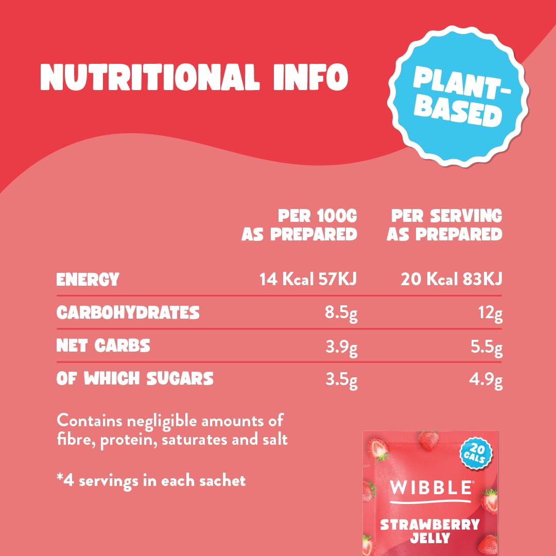 Wibble Erdbeer-Gelee-Kristalle, pflanzliches Geleepulver mit niedrigem Zuckergehalt, 12er-Pack, schnell trocknendes veganes Dessert 4