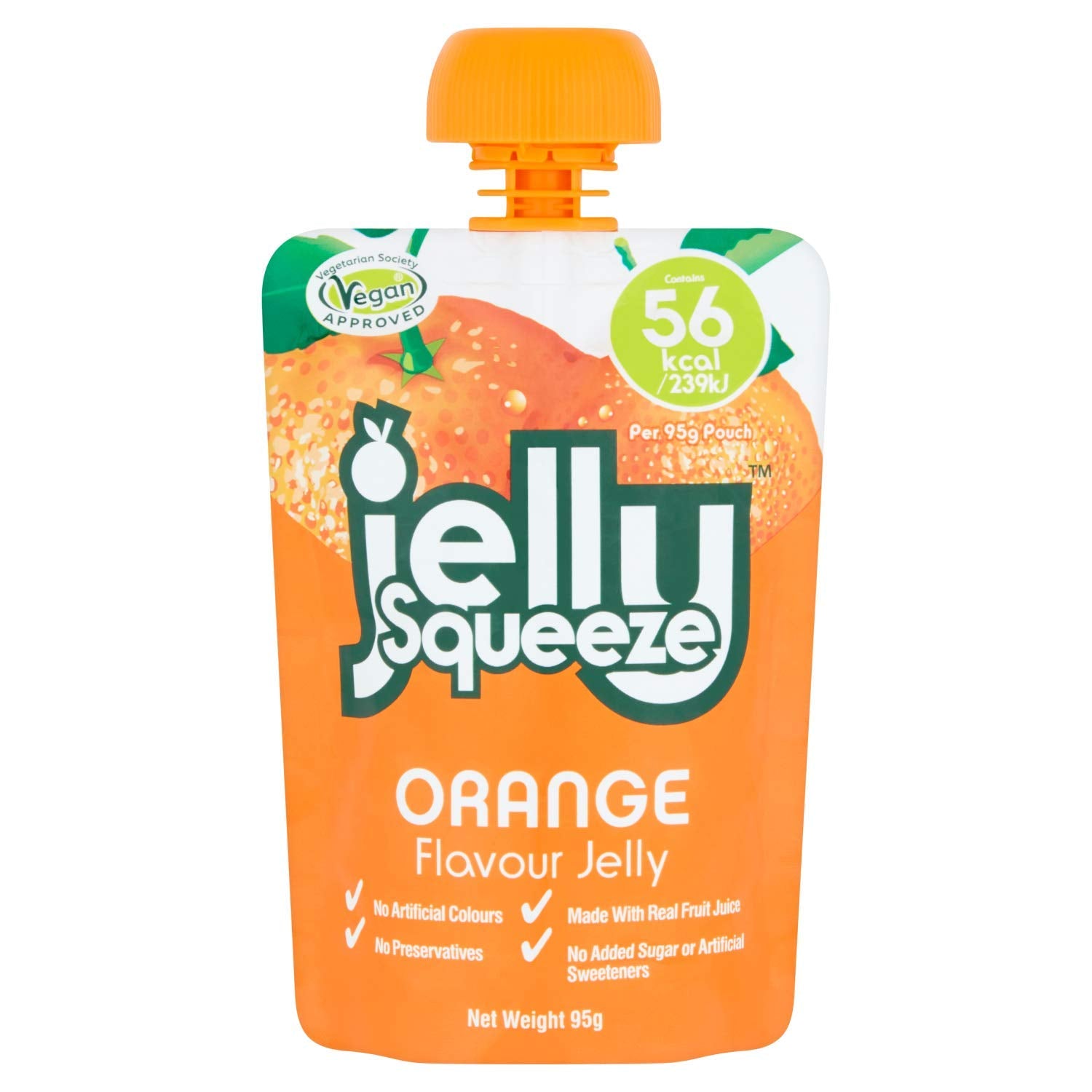 Jelly Squeeze Orange Flavour Jelly Pouches - No Added Sugar | Vegan | 16 x 95 g