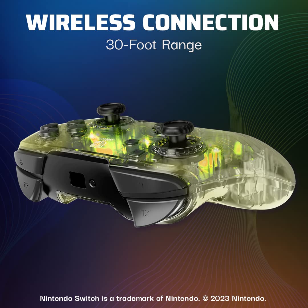Afterglow LED Wireless Deluxe Gaming Controller - Licensed by Nintendo for Switch and OLED - RGB Hue Color Lights - See through Gamepad Controller - Paddle Buttons 4