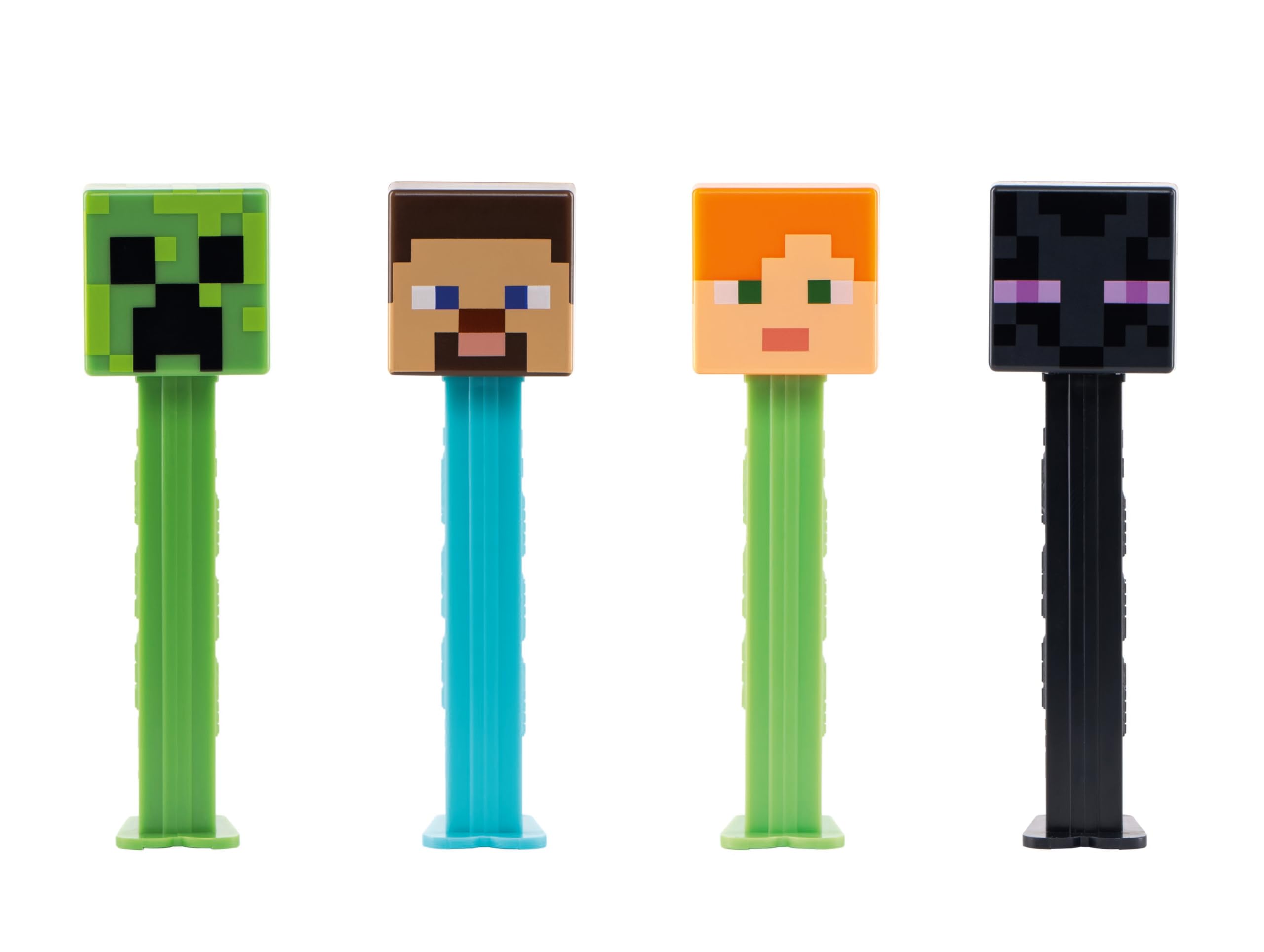 PEZ Minecraft Character Sweet Dispensers - Steve, Alex, Creeper & Ender Dragon Candy Dispenser Pack 4