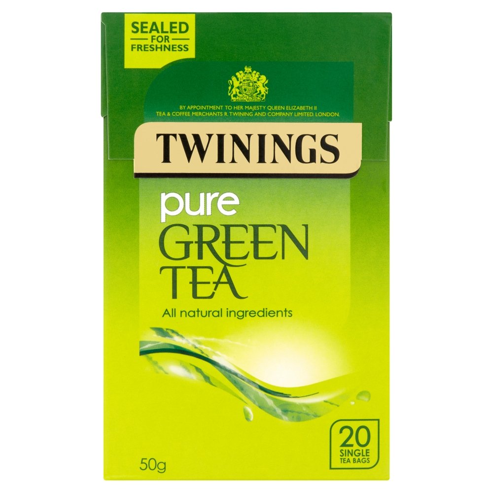Twinings Pure Green Tea Bags - Invigorating & Refreshing | 20 Count, 50g