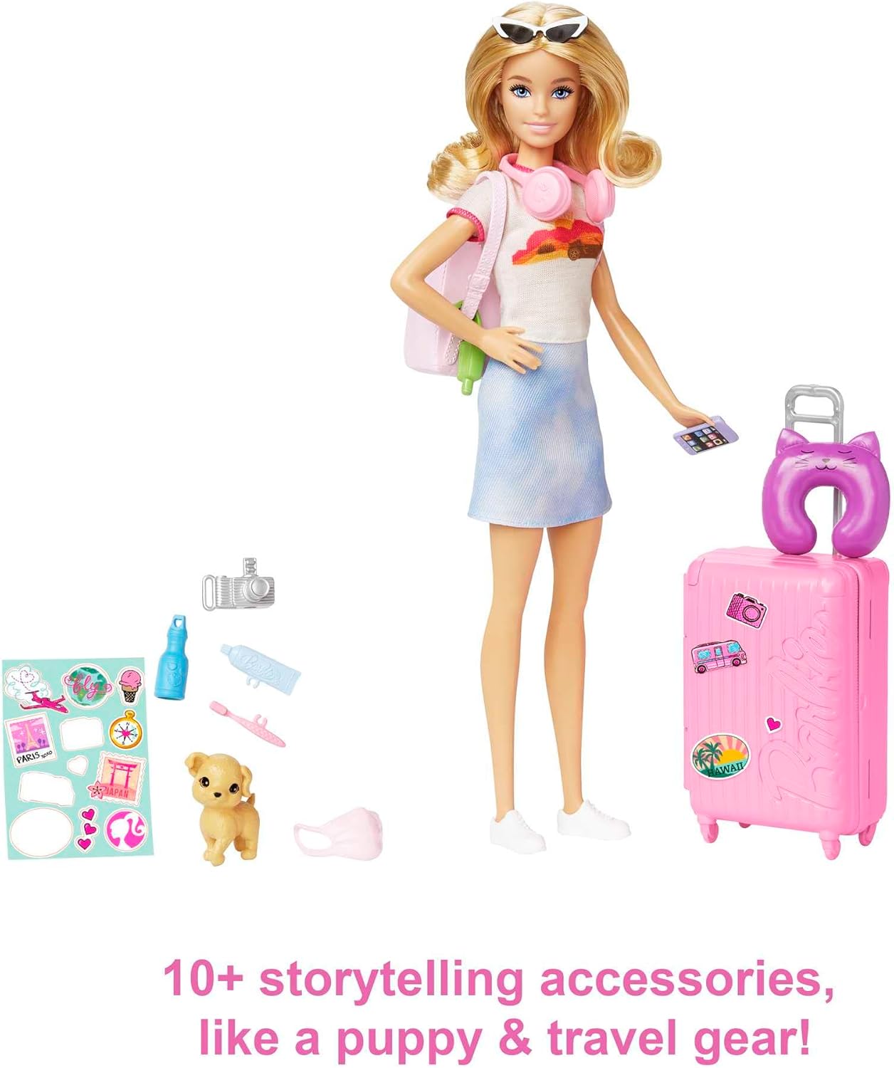 Barbie Malibu Travel Set with Puppy & 13-Piece Accessories - Doll Playset for Ages 3+ 4