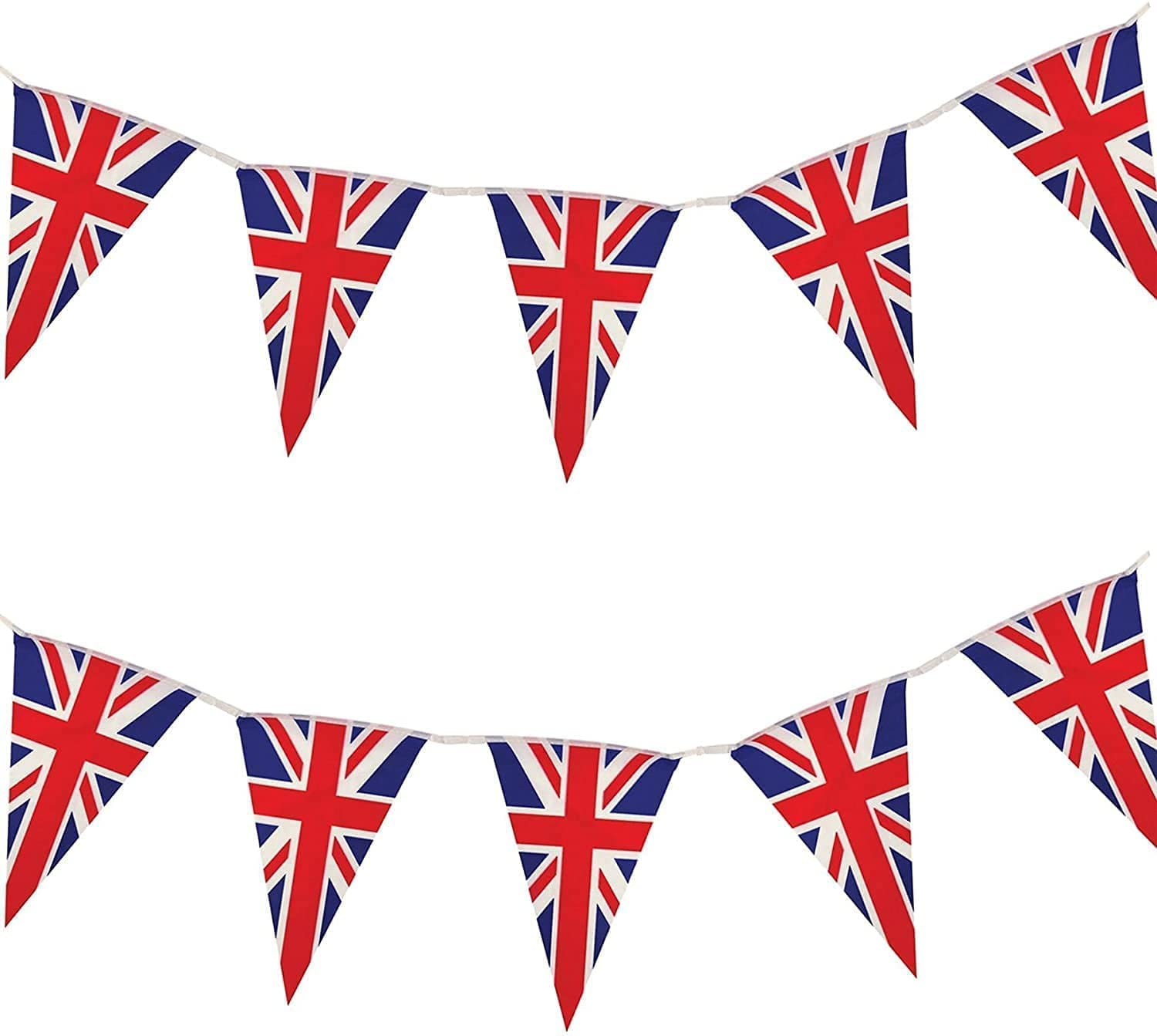 SHATCHI Union Jack Bunting Banner - 10m/33ft Long with 25 Triangle Flags for Royal Events & Sports