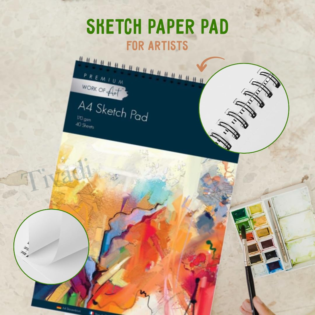 EasyNote A4 Artists Sketch Pad - 170gsm Cartridge Paper, 40 Sheets Spiral Bound 6