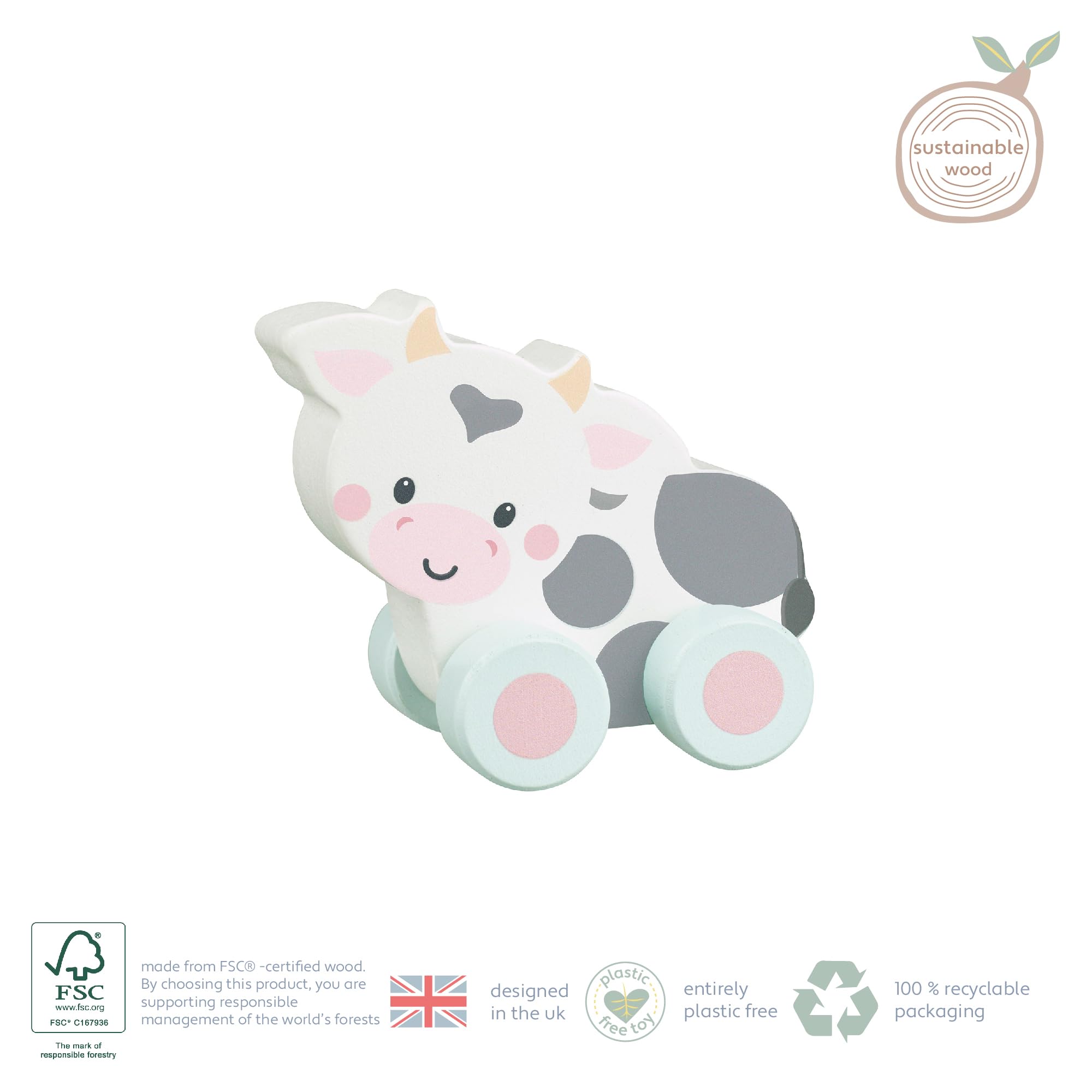 Orange Tree Toys OTT07603 Wooden Cow Push Toy - Educational Vehicle for 12 Months+ 5