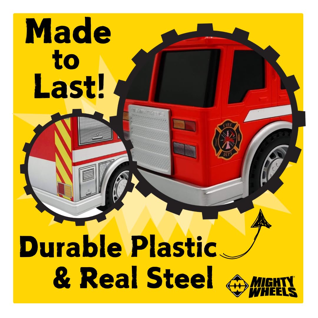 Mighty Wheels Steel Fire Truck Toy - 10" Free-Wheeling Fire Engine with Lights & Sounds 5